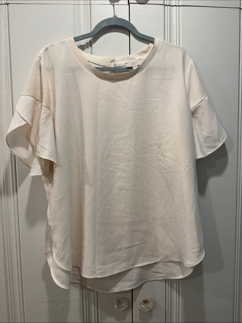 LOFT Cream Short Ruffle Sleeve Blouse